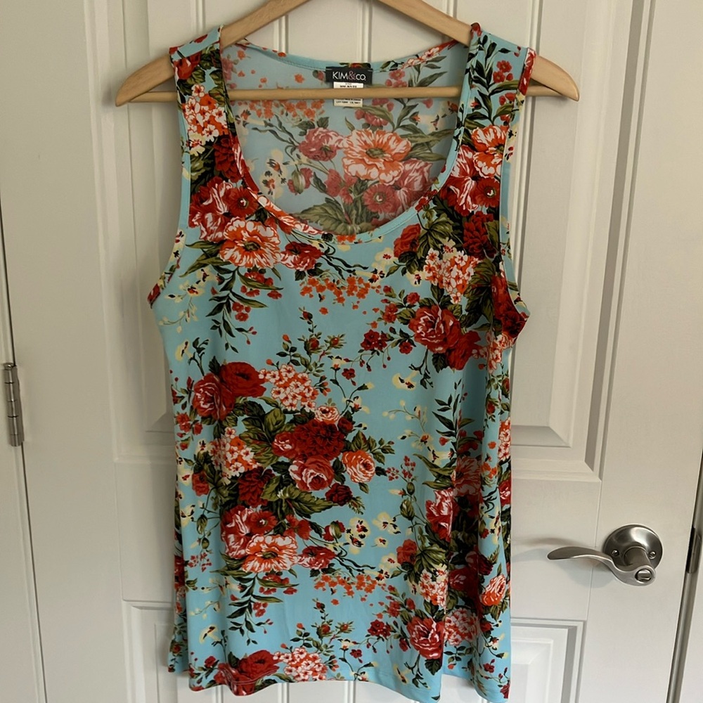 KIM & CO TANK Duck Egg Blue Floral XL